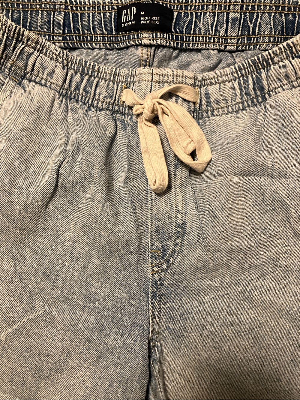 GAP Light Blue High-Rise Wide-Leg Denim Joggers with Cream Drawcord